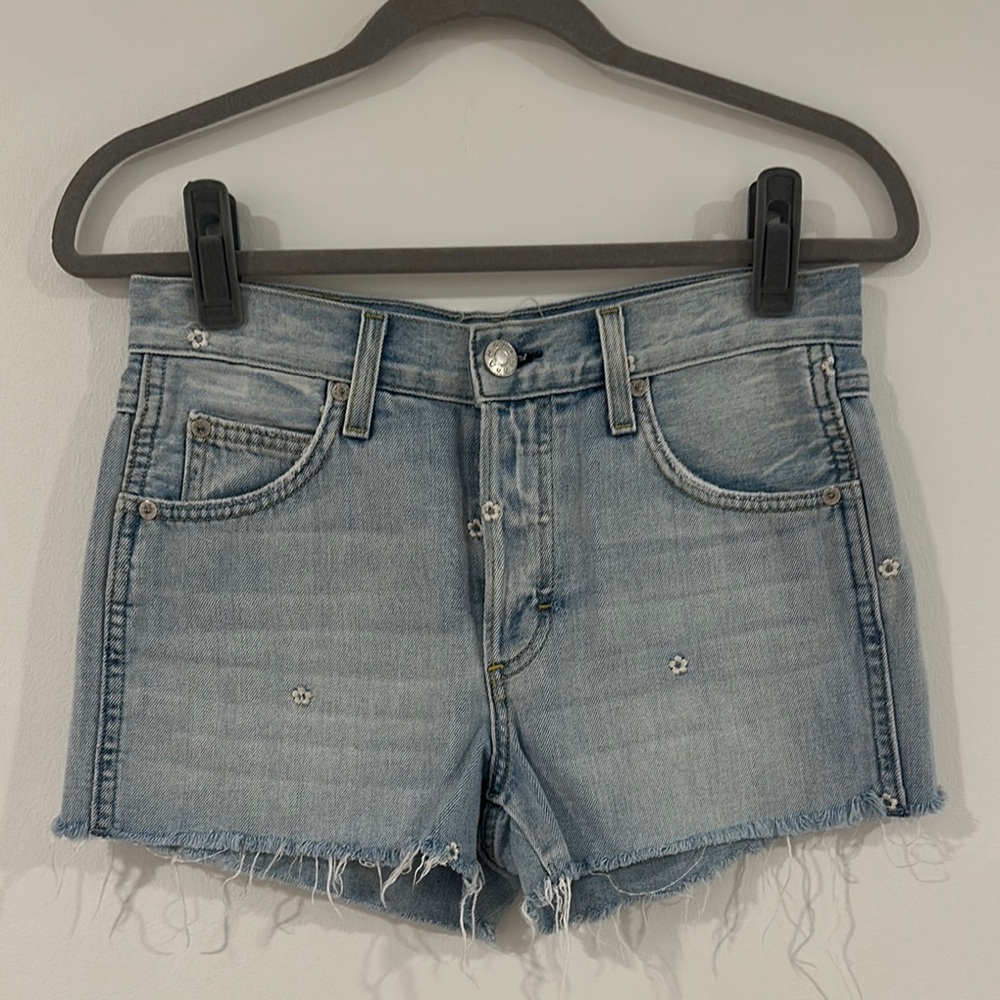 AMO Blue Distressed Jean Shorts
